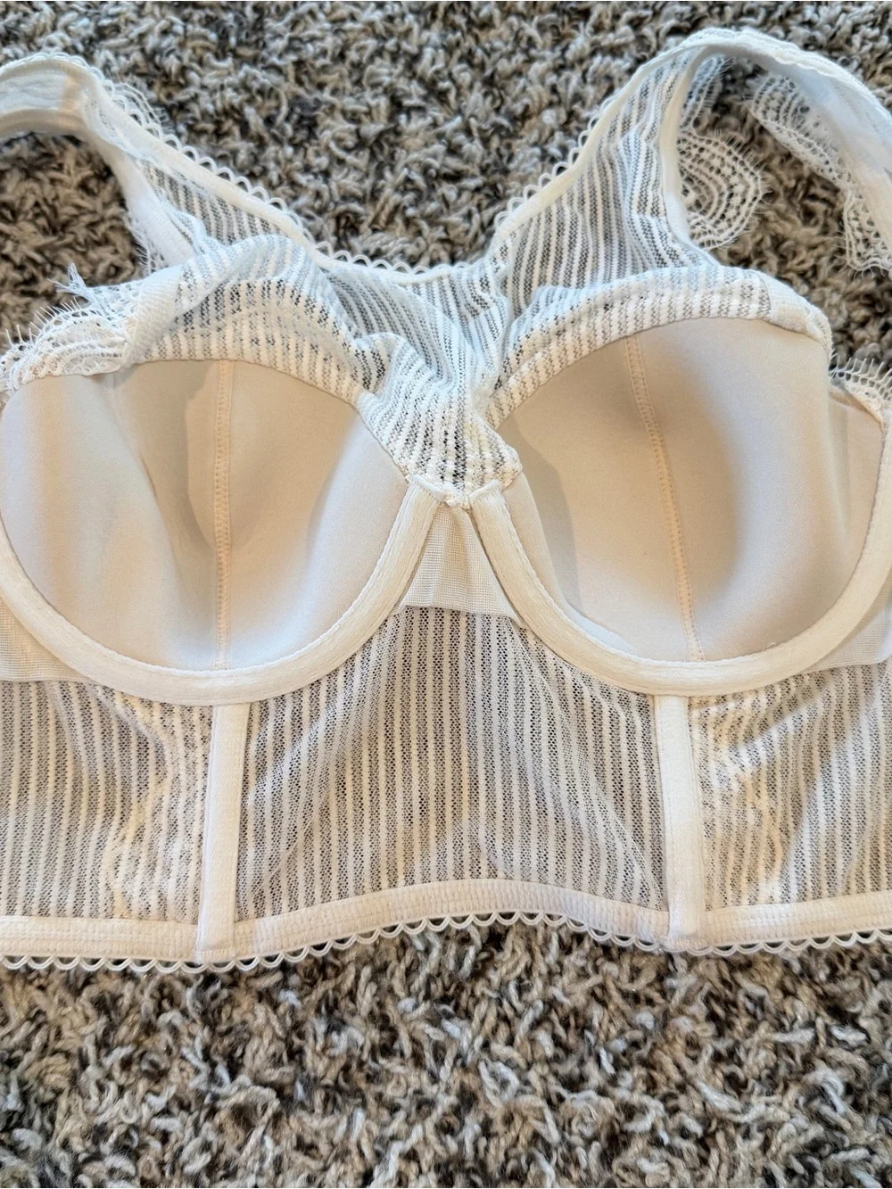 NWOT Victoria’s Secret Dream Angels Floral Lace Striped Mesh White Bra Top 32D - Picture 11 of 13